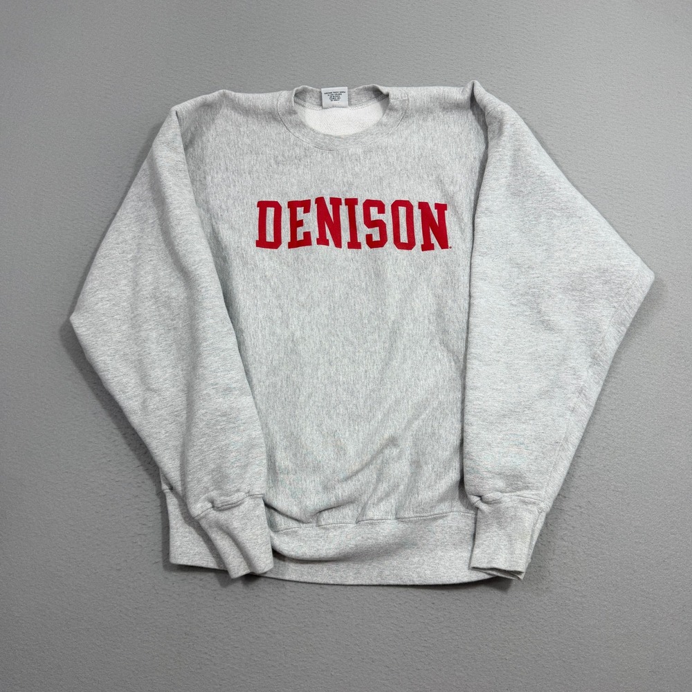 Vintage Denison University Sweatshirt Men's XL Gray Crewneck USA Made Weave 90s